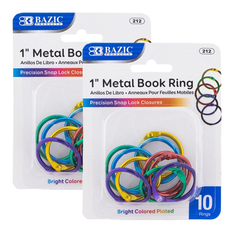 BAZIC Products Loose Leaf Binder Ring 1", Assorted Color Steel Metal Rings for Flash Cards, Index Cards, Study Notes & Craft Organization, Binder Rings, Snap Rings Closure, 10/Pack, 2-Packs - Image 1